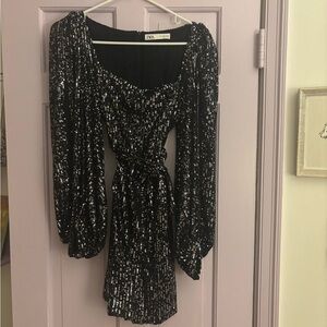 Zara Shimmering Black and Silver Sequin Top
